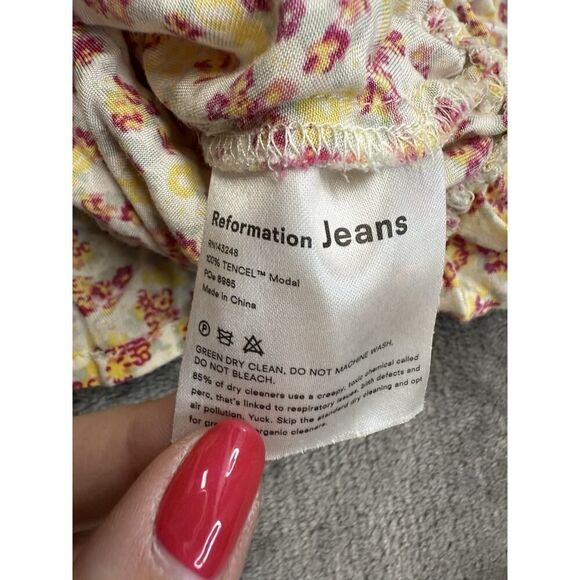 Reformation Lenny Top Carnation Ditsy Floral Square Neck Cinch Waist Blouse XS - Picture 11 of 13